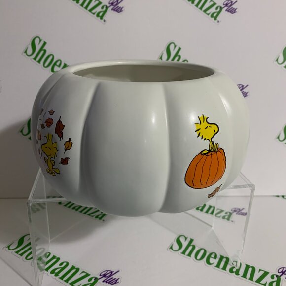 Peanuts Candy Bowl Pumpkin Thanksgiving Halloween Fall Leaves Snoopy Woodstock - Picture 3 of 6